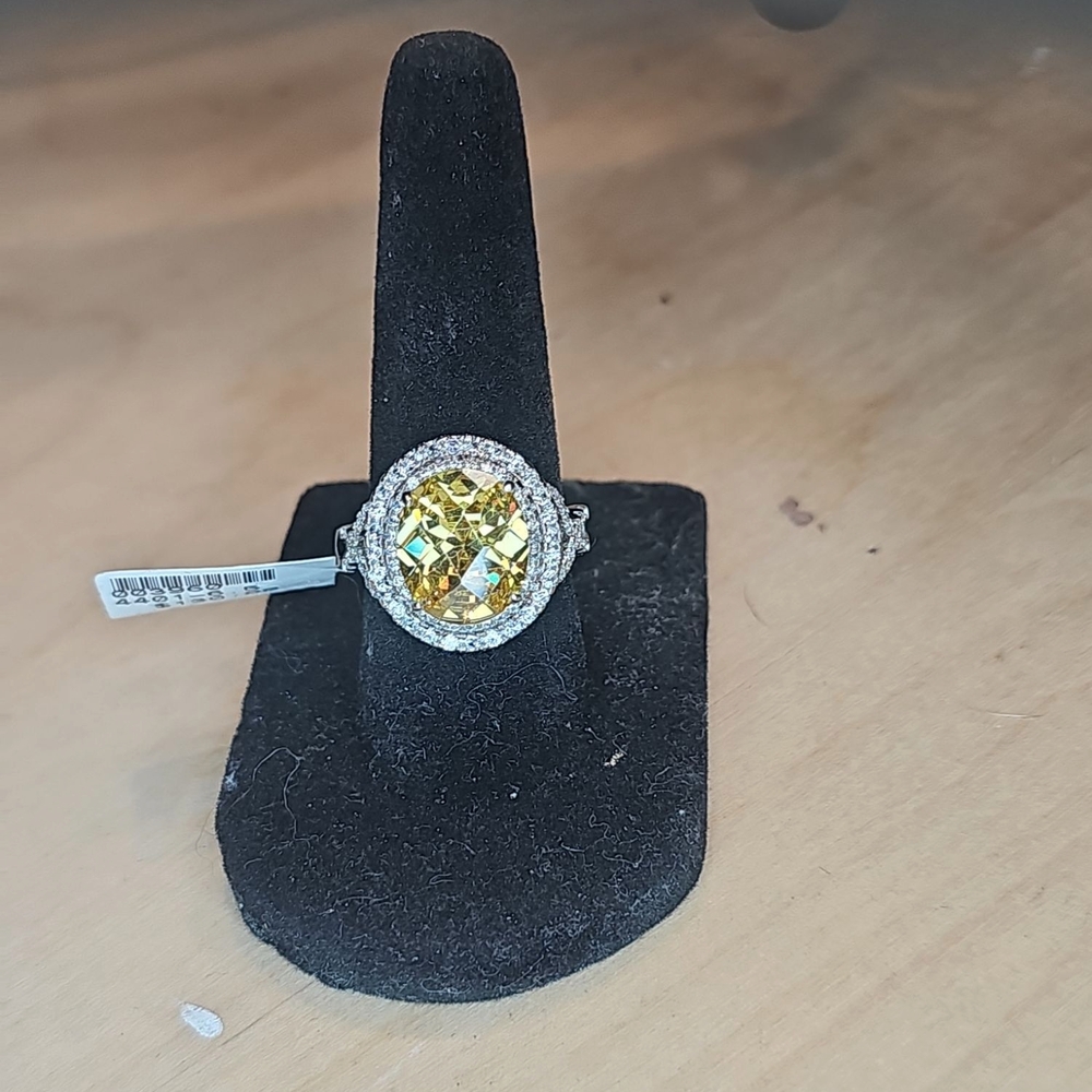 Radiant Citrine Gemstone Ring with Sterling Silver Halo
